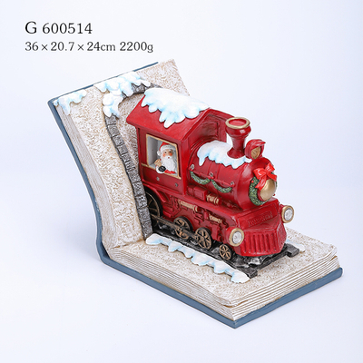 Polyresin Santa Drive Train with LED in The Book 