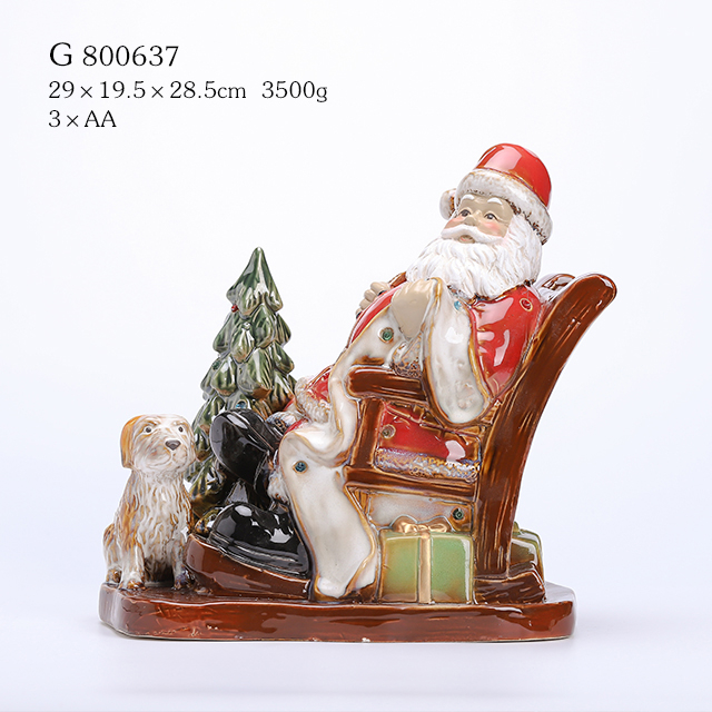 Porcelain Santa on Sleigh with Led Light
