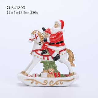 PORCELAIN SANTA ON ROCKING HORSE