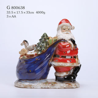 Porcelain Santa with Gift Sack And Led Light Multi Glazed Finish