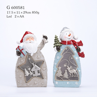2/A Polyresin Santa & Snowman with Led Light