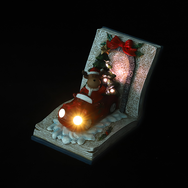 Polyresin Deer Drive Car with Xmas Tree Ornament with LED in The Book 