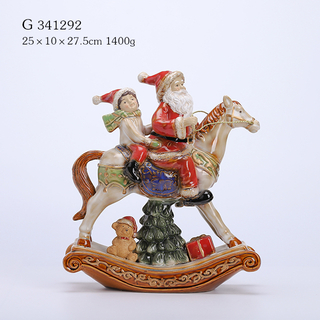PORCELAIN SANTA ON ROCKING HORSE